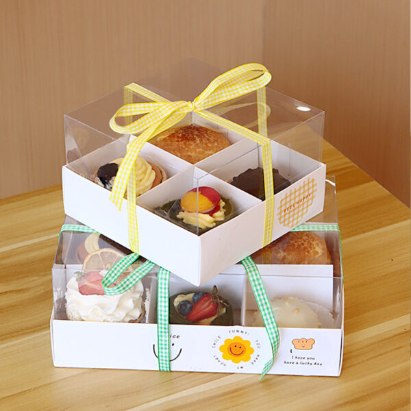 8x8cm Compartment Bakery Box – 4/6 Grid Packaging for Egg Tart, Mousse Cake, Puff & Pastries