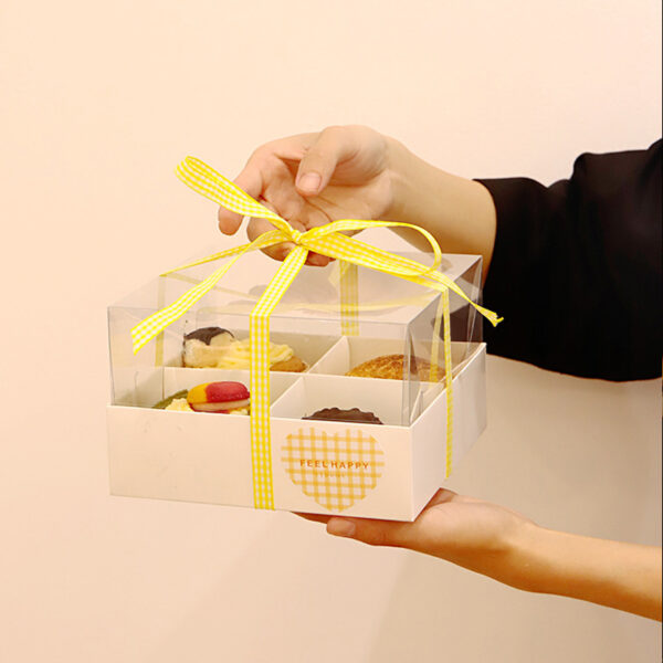 8x8cm Compartment Bakery Box – 4/6 Grid Packaging for Egg Tart, Mousse Cake, Puff & Pastries