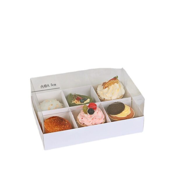 8x8cm Compartment Bakery Box – 4/6 Grid Packaging for Egg Tart, Mousse Cake, Puff & Pastries