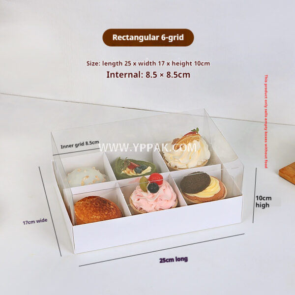 8x8cm Compartment Bakery Box – 4/6 Grid Packaging for Egg Tart, Mousse Cake, Puff & Pastries